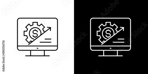 Digital financial growth and business optimization icon, symbolizing online money management, profit increase, and economic progress through technology solutions