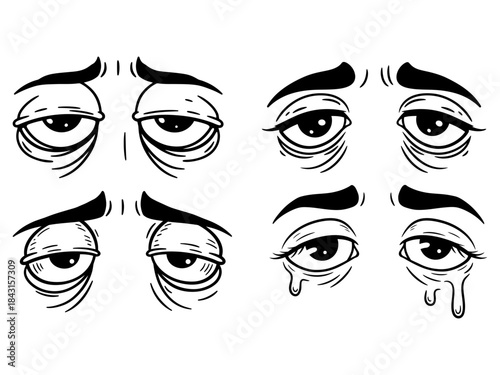 Hand-Drawn Cartoon Styles of Tired or Sleepy Eyes