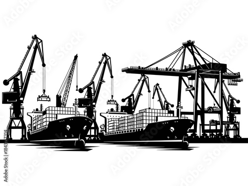 Harbor Cranes and Cargo Ships