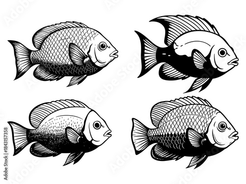 Illustrations of a Tilapia or Cichlid Fish