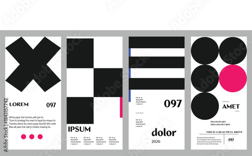 A collection of minimalist posters with geometric backgrounds and clean typography. The versatile vector patterns are perfect for posters,labels, and backgrounds with excellent text legibility