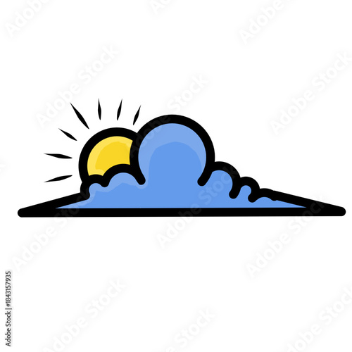 Cute Cartoon Cloud and Sun Weather Icon.