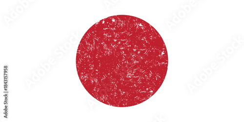 abstract Japanese flag symbol of rising sun. Red circle in grunge style on white background.abstract