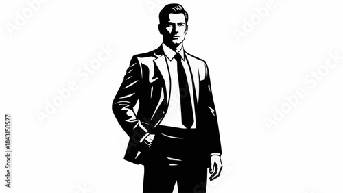 Professional Man in a Sharp Suit Standing Confidently.