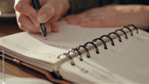 Solopreneur lifestyle planner writing with pen notebook organizer boosts productivity and organizes daily tasks for focused work routine and success