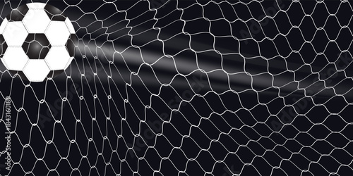 White-Black Soccer Ball in the Goal Net under White Background. 3D CG. High resolution. modern
