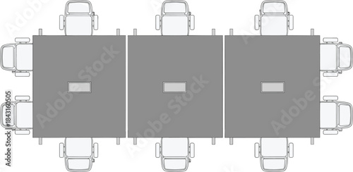 Office meeting table top view, conference desk layout with chairs, workspace furniture plan, corporate interior, blueprint, illustration, vector, design, architecture