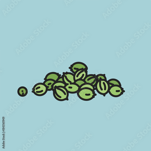 Pile of green chickpeas against blue background. Suitable for vegan food blogs, healthy lifestyle websites, or recipe books.