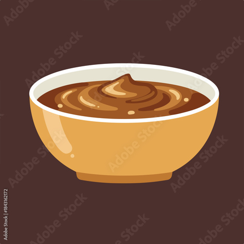 Light orange bowl with rich brown chocolate pudding swirl. Perfect for food blogs, restaurant menus, and dessertrelated designs. Sweet treat.