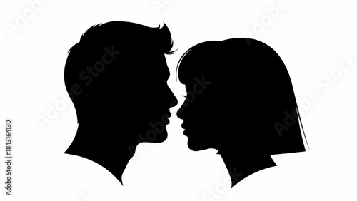 Silhouette of a man and woman facing each other intimately.
