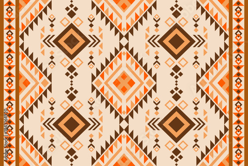 Ethnic abstract ikat art. Fabric Morocco, geometric ethnic pattern seamless color tone brown .Background, Design for fabric, curtain, carpet, wallpaper, clothing, wrapping, Batik, vector illustration
