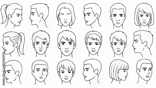 Collection of Diverse Human Face Portraits in Various Angles and Styles.