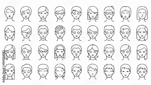 Collection of Diverse Hand Drawn Faces and Portraits.