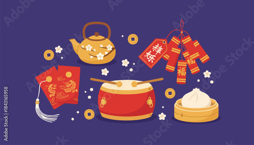 Traditional chinese new year celebration elements