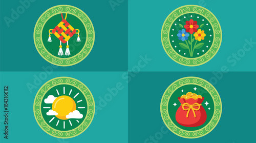 Colorful icons of prosperity and good fortune