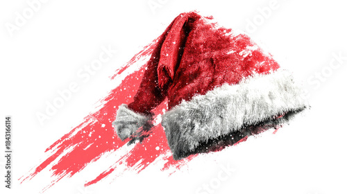 Festive Red Santa Hat with White Fur Trim on Colorful Background