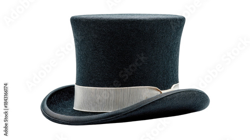 Elegant Black Top Hat with White Satin Ribbon for Formal Attire
