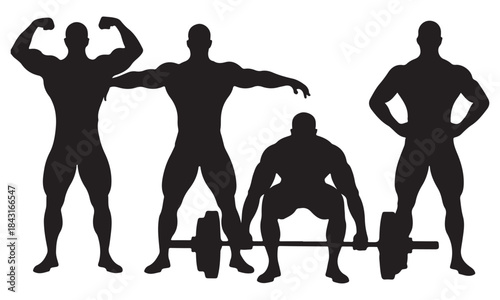 Silhouette of athletes training in gym, lifting weights