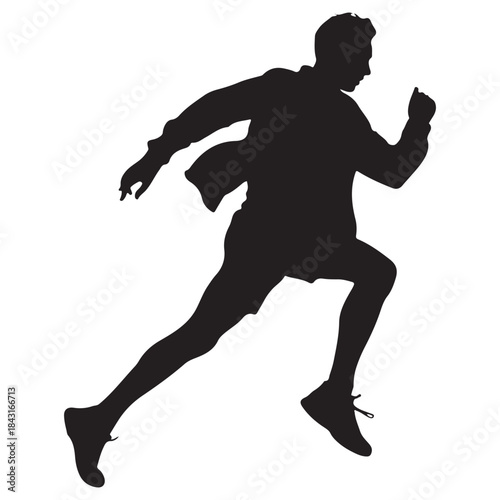Black vector silhouette illustration of an athletic man running, sprinting, or jogging in a sport competition