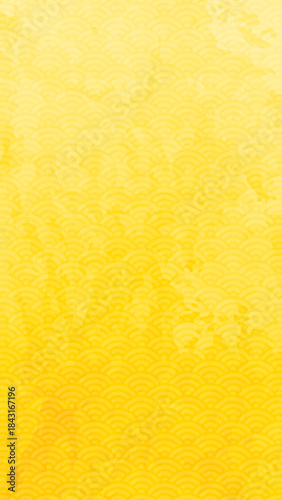 青海波文様　ゴールドのグラデーション背景イラスト　和柄