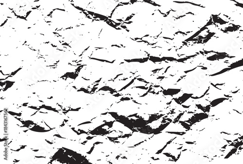 Abstract black and white crumpled paper texture background with sharp shadows