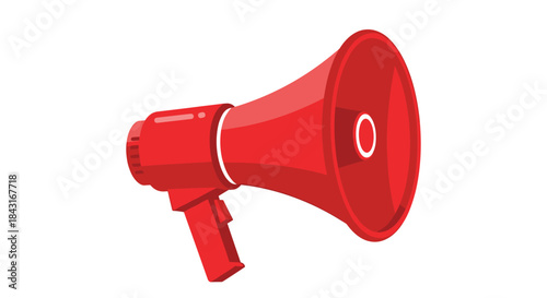 Bright red megaphone or bullhorn icon, a symbol for announcements, alerts, protests, and speaking loudly to a large audience.
