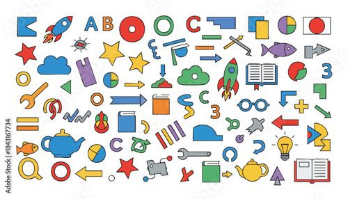 colorful icons and symbols for education and learning