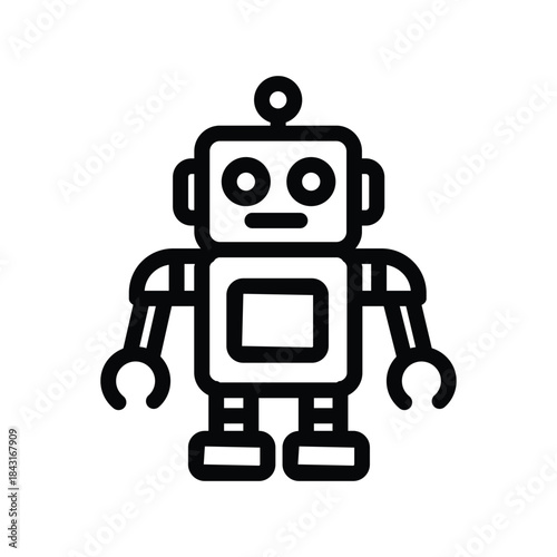 Minimalist humanoid robot icon with arms and legs, representing artificial intelligence, robotics, automation technology, and futuristic innovation