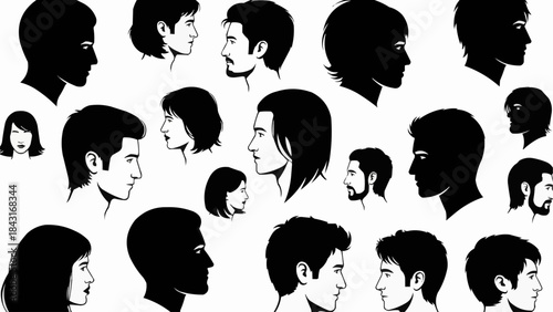 Collection of Diverse Human Profile Silhouettes and Illustrations.