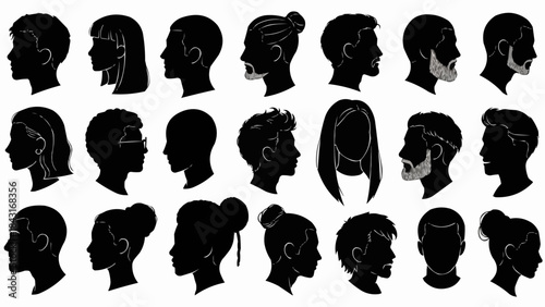 Collection of Diverse Human Head Silhouettes in Profile View.
