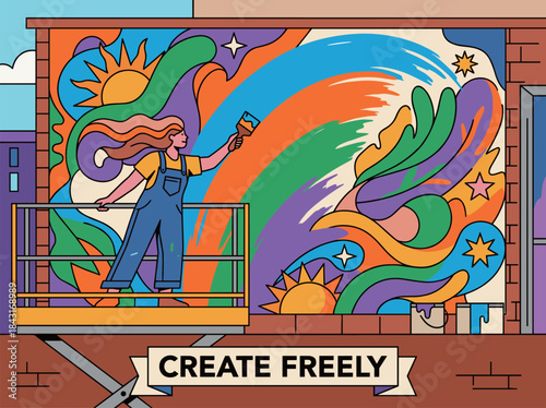 Creative Freedom Artist Painting a Bright Mural