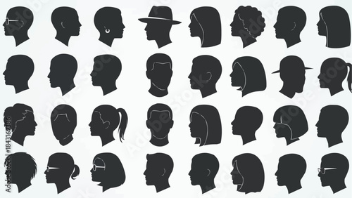 Collection of Diverse Human Head Silhouettes in Profile View.