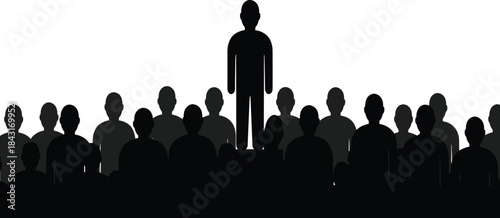 Leadership silhouette illustration, group of people with central figure elevated, authority teamwork influence concept, public speaking business management vector designLeadership silhouette 