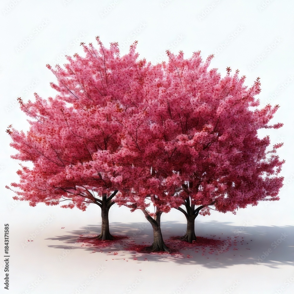 Obraz premium Three blossoming trees with pink flowers on white