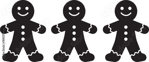 Three Gingerbread Men Standing Together in a Row