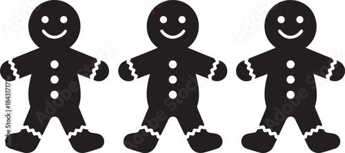 Three Gingerbread Men Silhouettes Isolated on Transparent Background