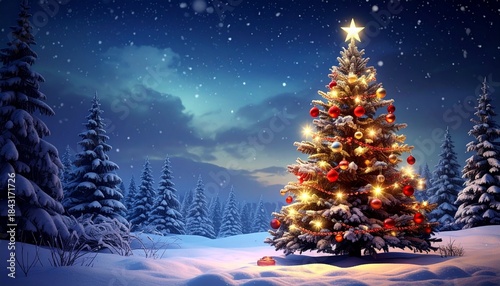 chrismas tree night happy new year generativeAI winter