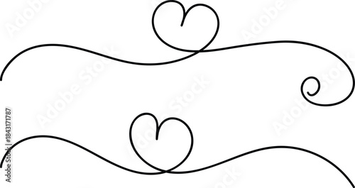 Black line art of intertwined hearts and flowing curves