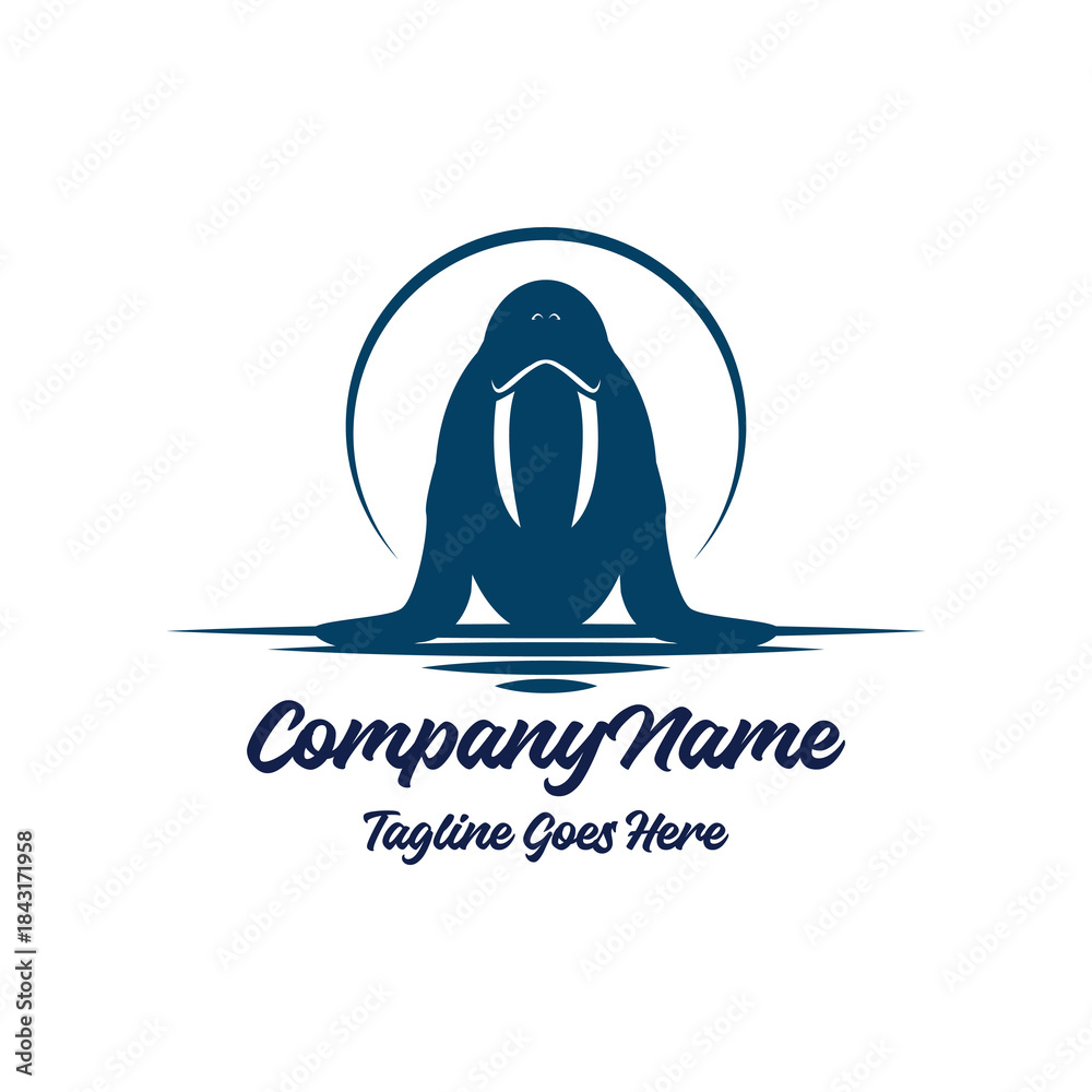 Obraz premium Walrus Head Silhouette in Water Vector Logo Illustration