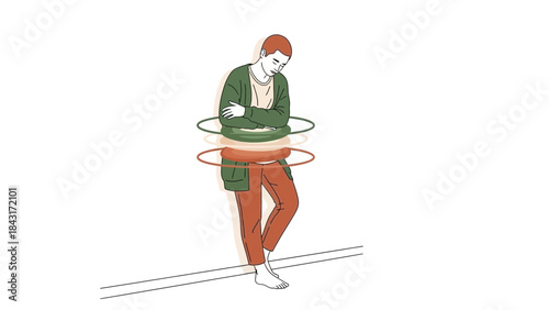 Illustration of a man with swirling energy rings, concept of inner strength, power and healing