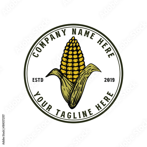 Vintage Retro Circular Corn Illustration for Farm Product Label Stamp Logo Design