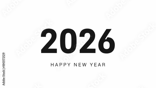 Black happy new year 2026 greeting on with bold typography and modern design