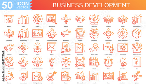 business development icon collection set. Containing analytics, growth, progress, data analytics, Expansion icon