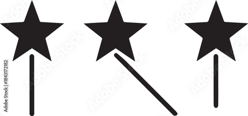 Three Magic Wands with Stars on Transparent Background