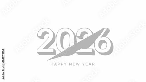 Happy new year 2026 greeting card with gray typography on