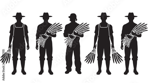 Farmers Holding Rakes Silhouette Isolated on White Background