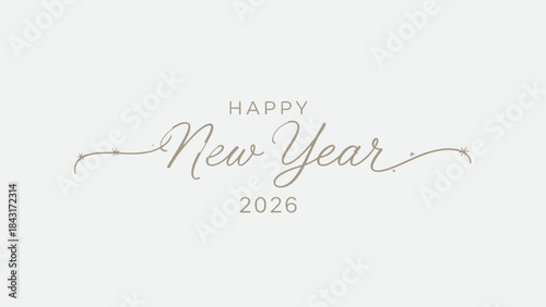 Happy new year 2026 elegant typography design on light gray background