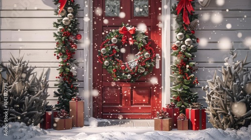 Christmas wreath door decoration renderings