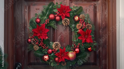 Christmas wreath door decoration renderings