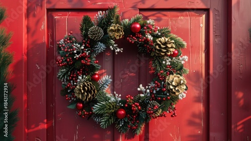 Christmas wreath door decoration renderings